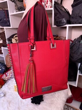 Marc New York Red Leather Tote with Tassel and Stud Detail